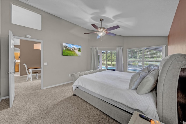 12510 Loquat Way, Tampa, FL 33626 - bedroom with carpet floors, vaulted ceiling, arched walkways, baseboards, and a ceiling fan