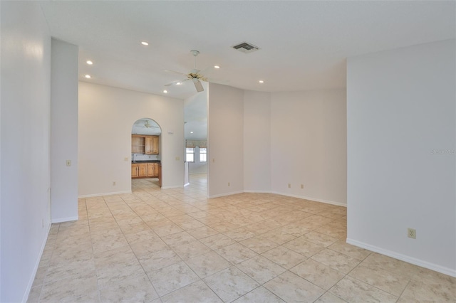2021 Elk Spring Dr, Brandon, FL 33511 - spare room with a ceiling fan, recessed lighting, baseboards, and light tile patterned flooring