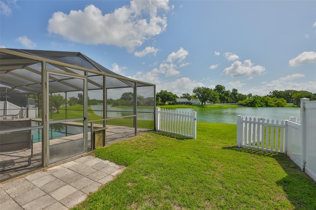 2021 Elk Spring Dr, Brandon, FL 33511 - view of yard featuring a water view, an outdoor pool, a lanai, and a patio