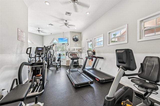 4151 Little Gap Loop, Ellenton, FL 34222 - exercise room with a ceiling fan and recessed lighting