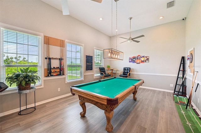 4151 Little Gap Loop, Ellenton, FL 34222 - recreation room with a ceiling fan, billiards, wood finished floors, and recessed lighting