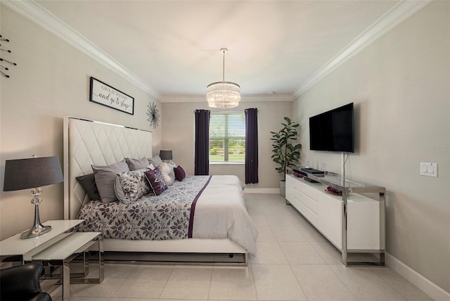 3318 Woodland Brook Way, Wesley Chapel, FL 33543 - bedroom featuring a chandelier, crown molding, and light tile patterned flooring