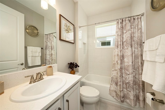 3318 Woodland Brook Way, Wesley Chapel, FL 33543 - bathroom featuring vanity, shower / bath combination with curtain, and tile patterned floors