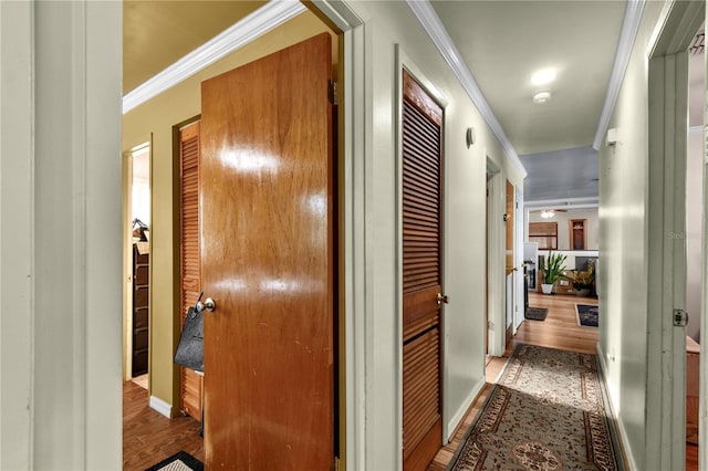 2501 18th Ave S, Saint Petersburg, FL 33712 - hall featuring crown molding, wood finished floors, and baseboards