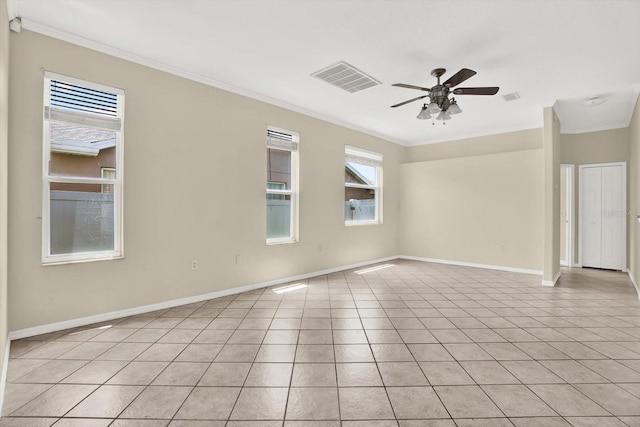 23917 Pow Wow Dr, Lutz, FL 33559 - unfurnished room with ornamental molding, a ceiling fan, baseboards, and light tile patterned floors
