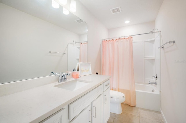 13157 Peachleaf Ave, Riverview, FL 33579 - full bath with vanity, tile patterned flooring, toilet, shower / bath combination with curtain, and recessed lighting