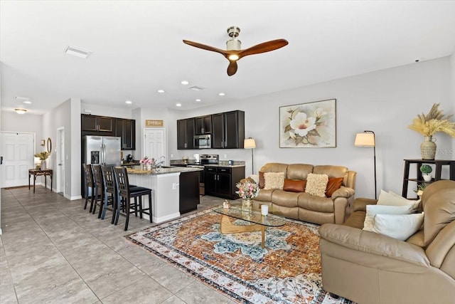 7916 Evergreen Creek Ct, Riverview, FL 33578 - living area featuring ceiling fan and recessed lighting