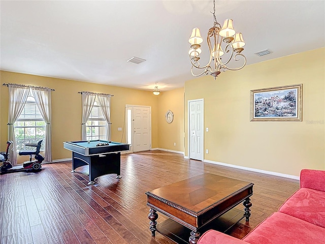 3824 Duke Firth St, Land O Lakes, FL 34638 - playroom featuring dark wood-style floors, a chandelier, and pool table