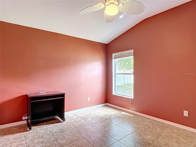 3824 Duke Firth St, Land O Lakes, FL 34638 - unfurnished room with lofted ceiling, a ceiling fan, and tile patterned flooring