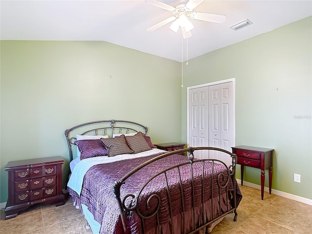 3824 Duke Firth St, Land O Lakes, FL 34638 - bedroom featuring a closet, lofted ceiling, and a ceiling fan