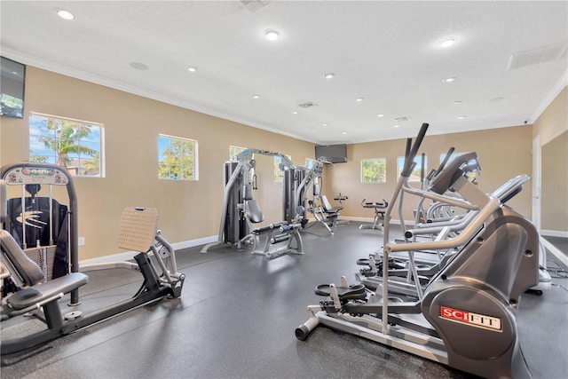 2022 Hawks View Dr, Ruskin, FL 33570 - exercise room featuring ornamental molding and recessed lighting