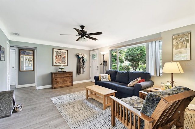 7219 4th Ave N, Saint Petersburg, FL 33710 - living area featuring light wood finished floors, baseboards, and ceiling fan
