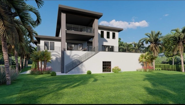 26 Harborpointe Dr, Port Richey, FL 34668 - rear view of house with stucco siding and a yard