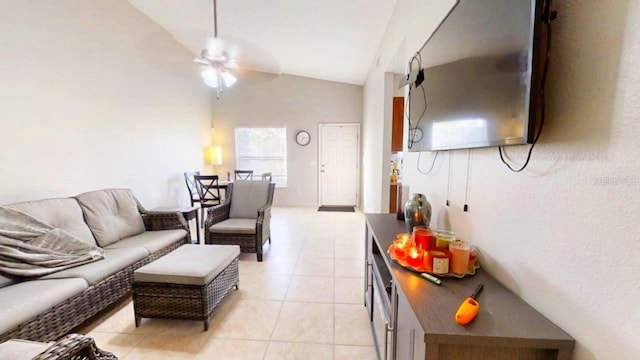 22798 Penny Loop, Land O Lakes, FL 34639 - living area with ceiling fan, lofted ceiling, and light tile patterned flooring