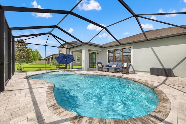 11434 Leland Groves Dr, Riverview, FL 33579 - outdoor pool with outdoor lounge area, a patio area, and a lanai