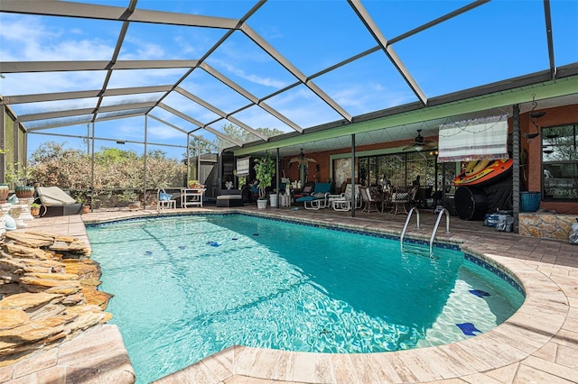 159 Canby Cir, Spring Hill, FL 34606 - outdoor pool featuring a ceiling fan, a patio, and a lanai