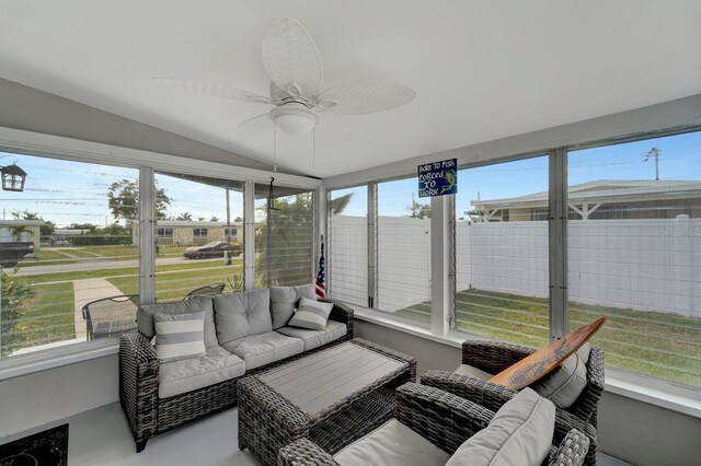 551 Lindley Ter, Port Charlotte, FL 33952 - sunroom with an outdoor living space, ceiling fan, and vaulted ceiling