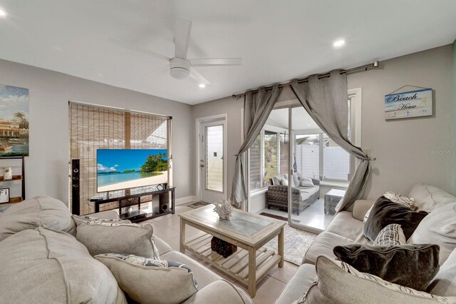 551 Lindley Ter, Port Charlotte, FL 33952 - living room with ceiling fan, light tile patterned floors, and recessed lighting