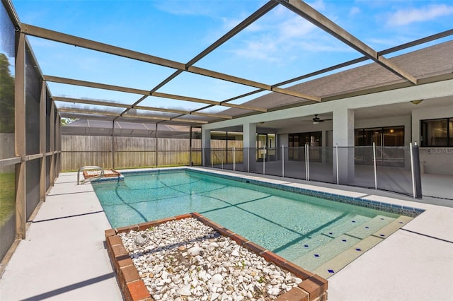 14164 Fennsbury Dr, Tampa, FL 33624 - view of pool with a patio, a ceiling fan, and glass enclosure