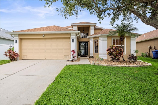826 Addison Dr NE, Saint Petersburg, FL 33716 - view of front of property with stucco siding, a garage, concrete driveway, and a front lawn