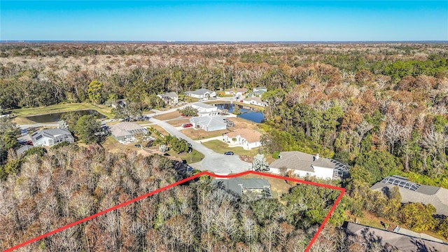11620 Eastern Star Ct, New Port Richey, FL 34654 - aerial view of property and surrounding area with a forest, property parcel outlined, and nearby suburban area