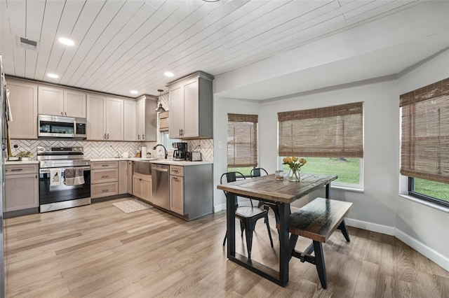10614 Hudson Ave, Hudson, FL 34669 - kitchen featuring stainless steel appliances, light countertops, gray cabinetry, decorative backsplash, and recessed lighting