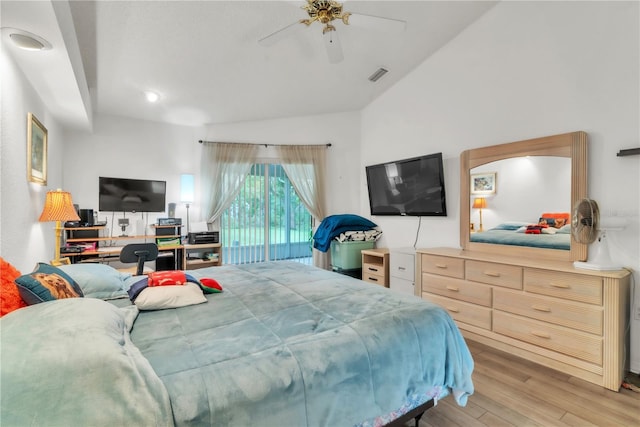 22946 Brownwood Ct, Land O Lakes, FL 34639 - bedroom featuring light wood-style flooring, a ceiling fan, and access to exterior