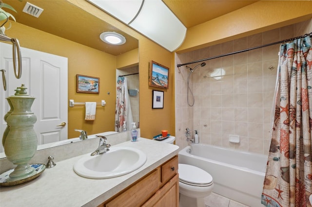 13238 Asbury St, Spring Hill, FL 34609 - bathroom featuring toilet, vanity, shower / bath combination with curtain, and tile patterned flooring