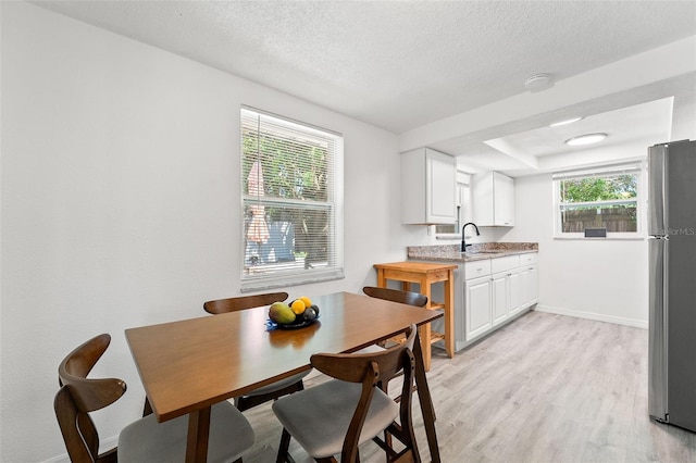4922 Bola St, New Port Richey, FL 34652 - kitchen with freestanding refrigerator, light wood finished floors, light countertops, white cabinetry, and plenty of natural light