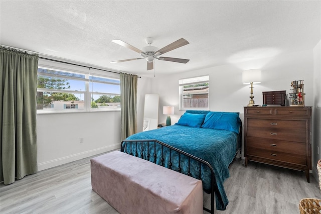 4922 Bola St, New Port Richey, FL 34652 - bedroom featuring light wood-style floors, a textured ceiling, and ceiling fan