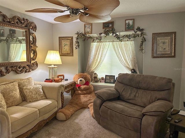 13807 Eagles Rock Ct, Hudson, FL 34667 - living area featuring ceiling fan and carpet