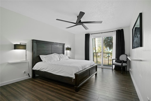 1501 Gulf Blvd Unit 201, Clearwater Beach, FL 33767 - bedroom featuring access to outside, wood finished floors, a ceiling fan, and a textured ceiling