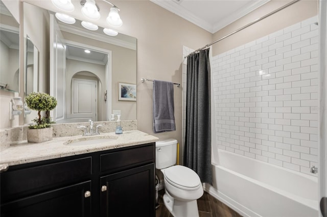 3532 Wicket Field Rd, Lutz, FL 33548 - bathroom with ornamental molding, vanity, shower / bath combo, and wood finished floors
