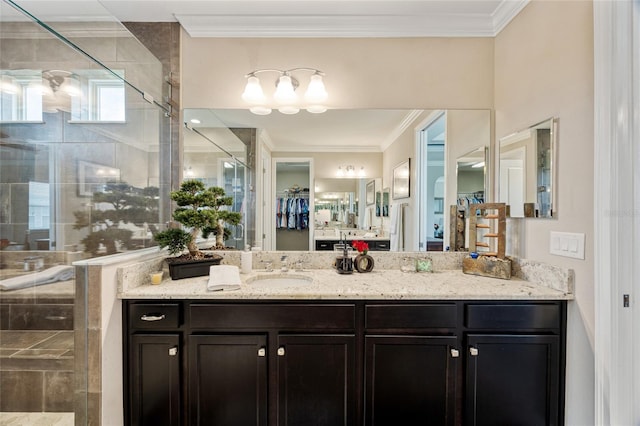 3532 Wicket Field Rd, Lutz, FL 33548 - full bath featuring a stall shower, ornamental molding, and vanity
