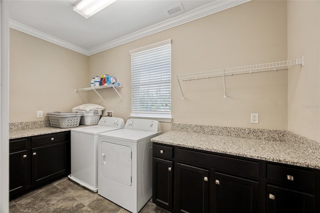 3532 Wicket Field Rd, Lutz, FL 33548 - laundry room with cabinet space, ornamental molding, and independent washer and dryer