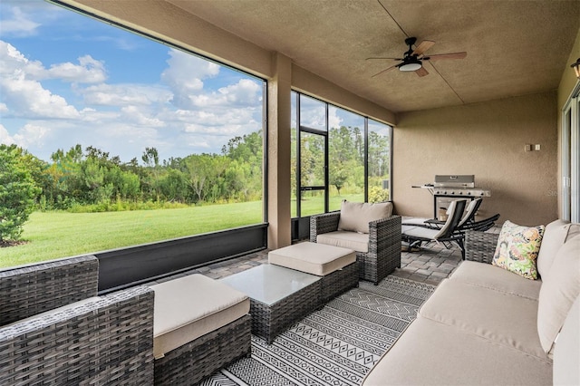 3197 Acacia Bay Ave, Wesley Chapel, FL 33543 - sunroom with an outdoor hangout area and ceiling fan