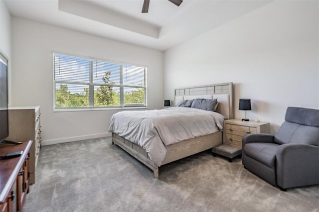 3197 Acacia Bay Ave, Wesley Chapel, FL 33543 - bedroom with carpet flooring, a ceiling fan, and a raised ceiling