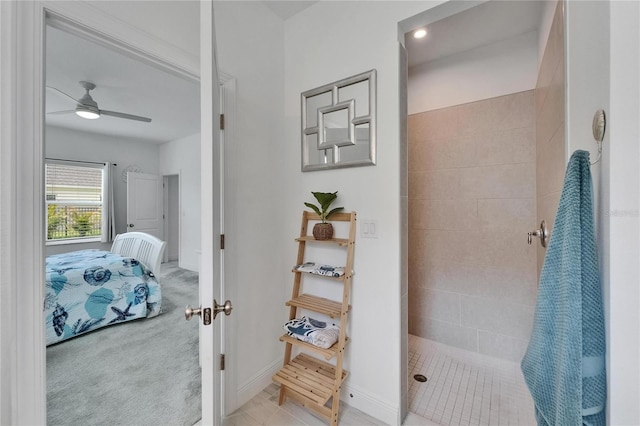 5415 Limelight Dr, Apollo Beach, FL 33572 - ensuite bathroom featuring tiled shower and a ceiling fan