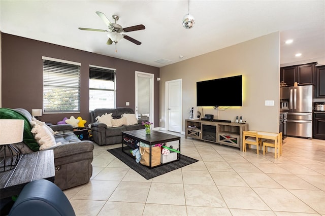11711 Winterset Cove Dr, Riverview, FL 33579 - living room featuring ceiling fan, light tile patterned floors, and recessed lighting