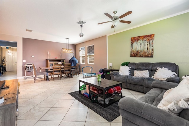 11711 Winterset Cove Dr, Riverview, FL 33579 - living room featuring light tile patterned floors and a ceiling fan