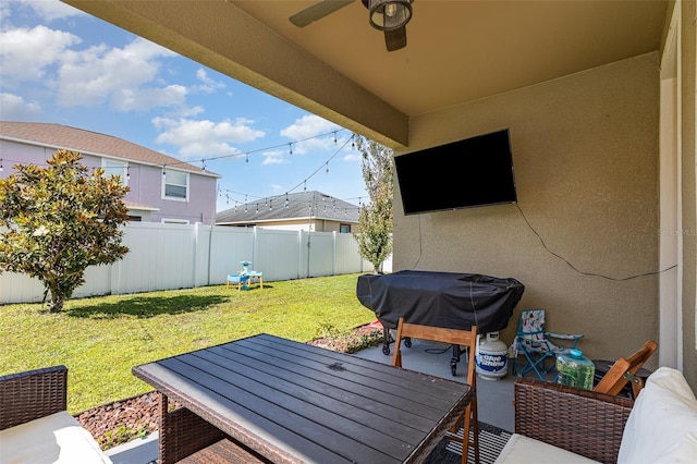 11711 Winterset Cove Dr, Riverview, FL 33579 - fenced backyard featuring a patio area and a ceiling fan