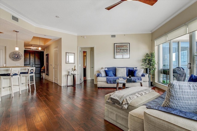 1209 E Cumberland Ave Unit 1003, Tampa, FL 33602 - living room featuring a ceiling fan, dark wood-style flooring, and ornamental molding