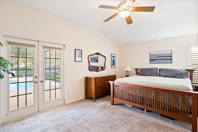 2043 Wrangler Dr, Brandon, FL 33511 - bedroom with access to exterior, vaulted ceiling, carpet floors, french doors, and ceiling fan