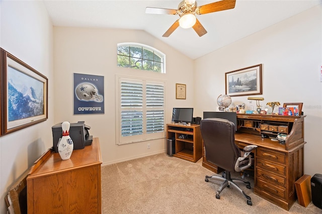 2043 Wrangler Dr, Brandon, FL 33511 - office space with lofted ceiling, carpet flooring, ceiling fan, and baseboards