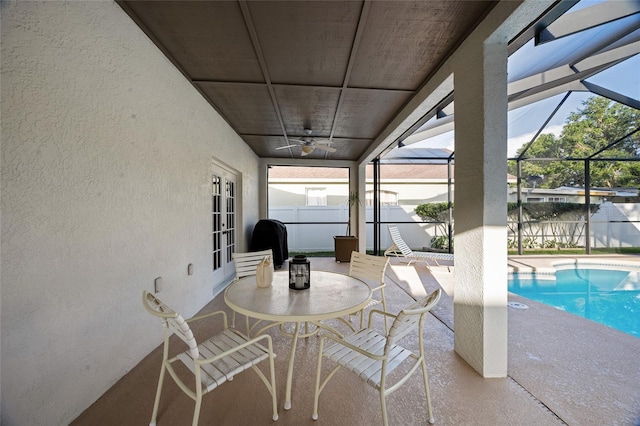 2043 Wrangler Dr, Brandon, FL 33511 - view of pool with a patio area, a ceiling fan, a lanai, and french doors