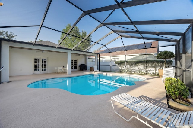 2043 Wrangler Dr, Brandon, FL 33511 - view of pool featuring french doors, a ceiling fan, a patio, and a lanai
