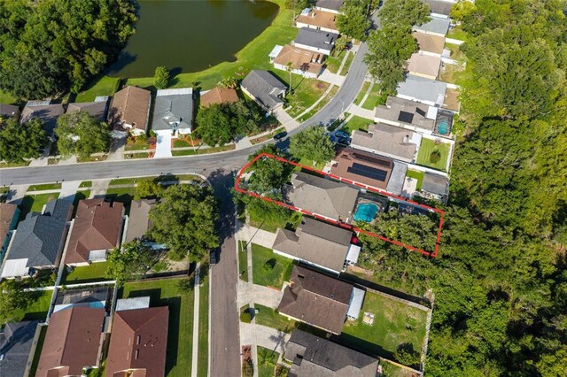 2043 Wrangler Dr, Brandon, FL 33511 - aerial perspective of suburban area featuring property boundaries highlighted and a large body of water