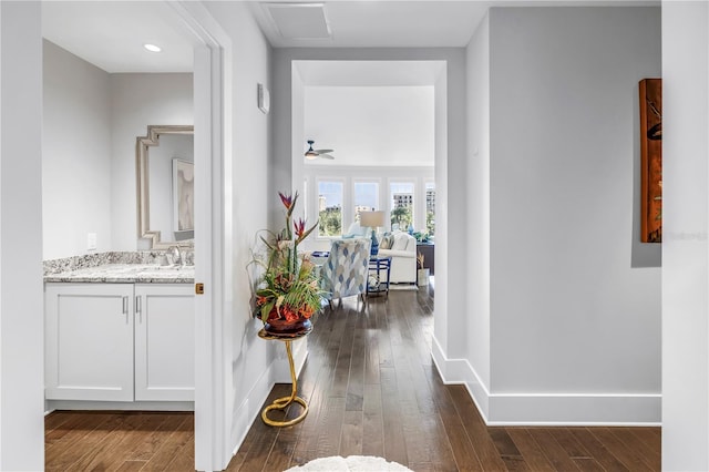 125 Belleview Blvd Unit 203, Belleair, FL 33756 - hall featuring dark wood-style floors and a sink
