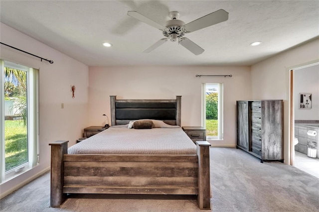 1414 75th St NW, Bradenton, FL 34209 - bedroom featuring light carpet, recessed lighting, and ceiling fan
