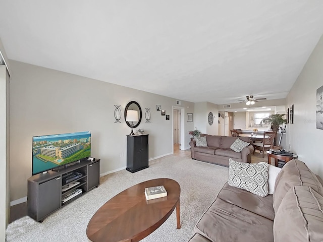 19451 Gulf Blvd Unit 205, Indian Shores, FL 33785 - carpeted living room with ceiling fan and baseboards